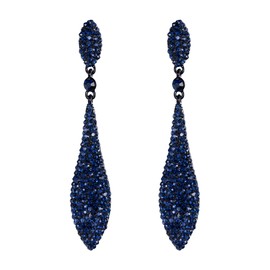 EVER FAITH Navy Blue Earrings for Women Wedding Party Sparkly Rhinestone Crystal Teardrop Dangle Earrings for Brides Bridal Black-Tone