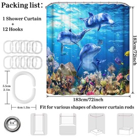 Simpomsy Dolphin Bathroom Curtains, Underwater Shower Curtain 180x180cm - Blue Ocean Theme