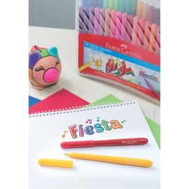 Faber-Castell Marcadores Fiesta con 12 Plumones de Diferentes Colores, presentados en un práctico estuche de cartón, ideal para mantener los plumones organizados y transportarlos fácilmente