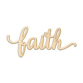 Woodums – Faith Script Wooden Wall Art Decor, Unfinished Wood Sign for Family Room Decor, Charlie Script Letter Wood Cutout, Wall Decorations for Living Room 8 x 4 Inches