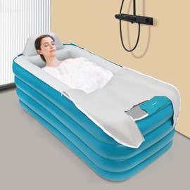 RustyVioum Inflatable Bathtub Adult with Electric Air Pump, Free-standing Bath Tub Blow-Up Bathtub 50W, Portable Foldable Bath Tub for Adults Spa, Green PVC, 62.99 * 37 * 25.19