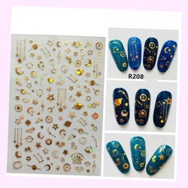 (Lot of 2 Sheets) Butterfly Nail Stickers Waterproof DIY Decal Pink Flower Type 208 Galaxy for Nails Design Nail Art Stickers Decals Supplies Manicure Tips Sticker Colorful for Nail Decorations