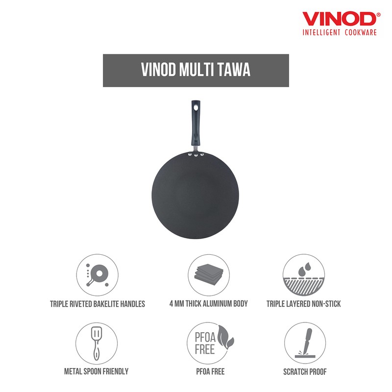 Vinod Cookware Flat Multi Cooking Griddle (Tawa) with Induction Base