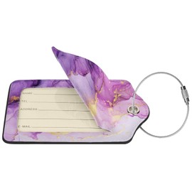 Purple and Gold Mixed Marbling-1 2 Pack Luggage Tag for Suitcase, Luggage Tags for Suitcases,Leather Stainless Steel Loop Label Tag for Men Women Girlstravel Bag Suitcase