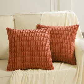 Fancy Homi 2 Packs Burnt Orange Decorative Throw Pillow Covers 16x16 Inch for Living Room Couch Bed Sofa, Rustic Farmhouse Fall Home Decor, Soft Striped Corduroy Square Cushion Case 40x40 cm