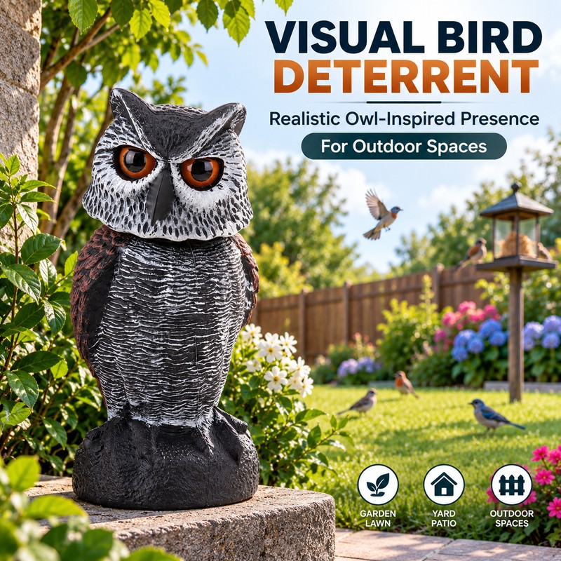 Owl Decoy for Outdoor Bird Deterrence – Shake-Head Plastic Owl