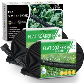 Flat Soaker Hose 100ft, Garden Hose with Heavy Duty Double Layer Design, Drip Irrigation Hose Saves 80% Water, Leak Proof Sprinkler Hose for Garden, Lawn, Vegetable plot (50ft x 2)