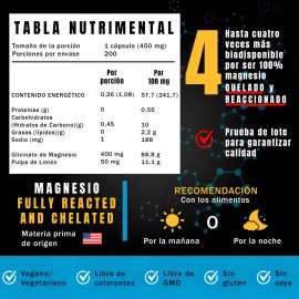 Glicinato de Magnesio Quelado 450mg NSN Con Pulpa de Limón 4 veces más Absorbible Para 100 días