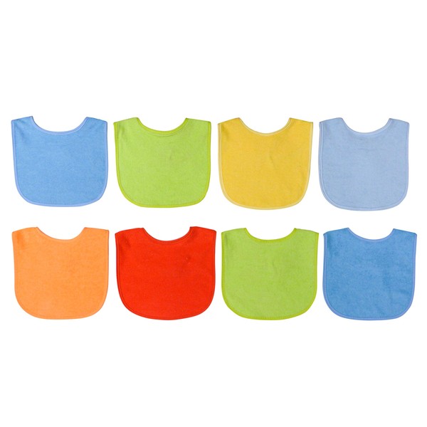 Neat Solutions 8 Pack Multi-Color Solid Knit Terry Feeder Bib, Boy