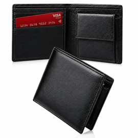 Rafinart Men's Bi-Fold Wallet, High Quality Genuine Leather, Mini Wallet, Compact Wallet, Folding Wallet, Kids Wallet, For Men, Business, Unisex, Gift, Father's Day, Mother's Day, Birthday (Black x Black)