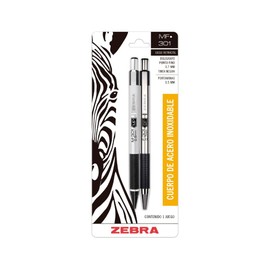 Zebra 5019 Juego de Pluma y Lapicero M/F 301, Punto Fino 0,7 mm, Portaminas 0,5 mm, Bolígrafo Tinta Aceite Color Negro