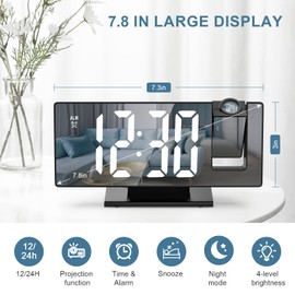 Ankilo Projection Alarm Clock, Digital LED Clock, Electronic Table Clock, Travel Alarm Clock, Adjustable Brightness, 12/24H Display, Digital Clock for Home, Bedroom, Office, Children, Elderly