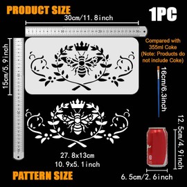 FINGERINSPIRE Bee Stencil with a Paint Brush 11.8x5.9Inch Vintage Medallion Bee and Arabesques Stencil Bees Crown Painting Stencil Bees Laurel-Wreath Drawing Templates for Wall Tiles Paper Furniture