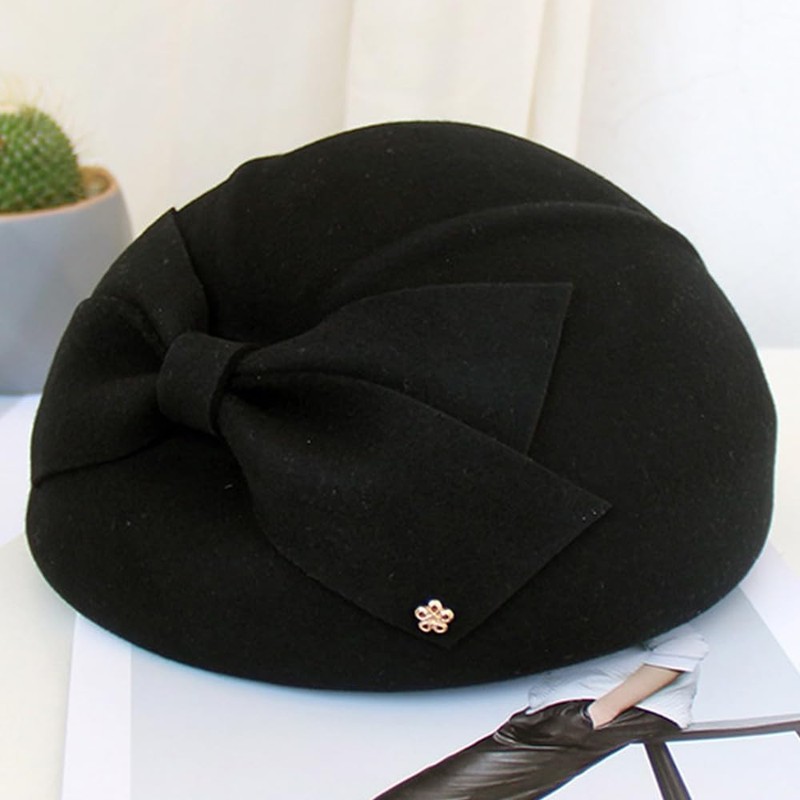 HIMESPORT Wool Felt Bowknot Elegant Fedora Hats Women Fascinators Pillbox