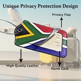South Africa Flag Luggage Tags for Suitcases, Patriotic Luggage Tag for Women Men, 2 Pcs Flag Leather Suitcase Tags