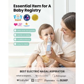 GROWNSY Nasal Aspirator for Baby, Electric Nose Aspirator for Toddler, Baby Nose Sucker, Automatic Nose Cleaner with 3 Silicone Tips, Adjustable Suction Level, Music and Light Soothing Function, Blue