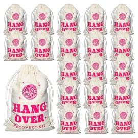 Pack of 25 Bachelorette Hangover Bags - 25 Pieces Cotton Muslin Drawstring Bags, Mini Goodie Bags for Bridal Shower, Wedding Party (10 x 15 cm)