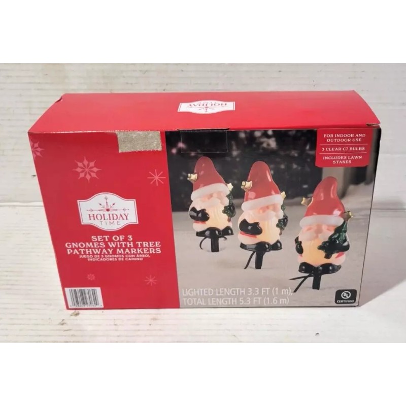 Holiday Time Set of 3 Gnomes w/Tree Lighted Pathway Markers