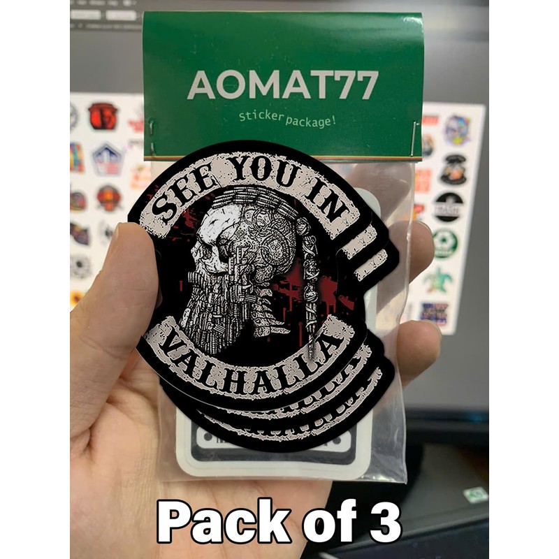(Pack of 3) See You in Valhalla Skull Viking Sticker