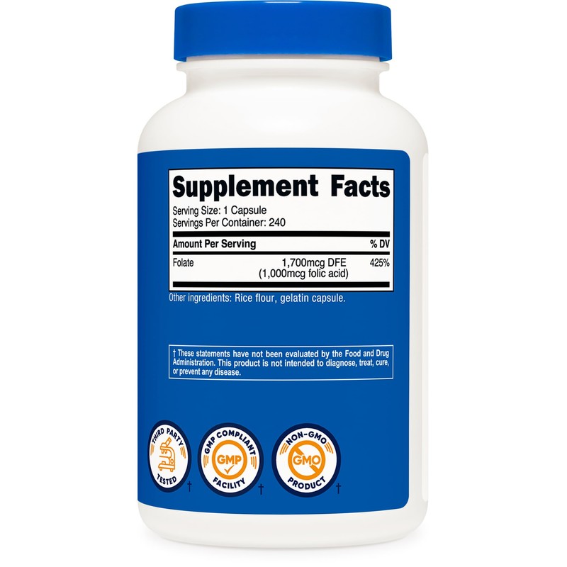 Nutricost Folic Acid (Vitamin B9) 1000 mcg, 240 Capsules (3