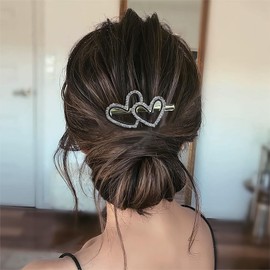 Wendalern Heart Hair Clip for Styling Section Shiny Crystal Double Heart Duck Beak Clip Wedding Bridal Hair Clips Non-Slip Thick Thin Hair Pin Accessories for Women Girls