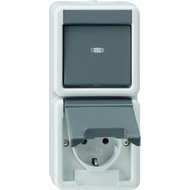 Gira 017630 Combination Vertical Schuko Switch Water-Protected Surface-Mounted Grey