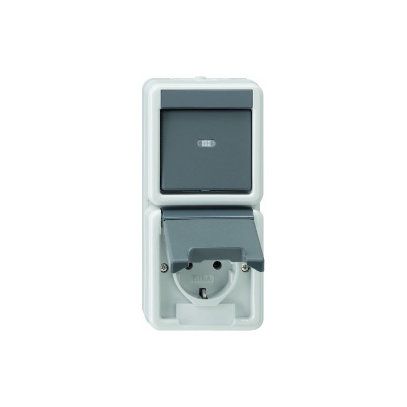 Gira 017630 Combination Vertical Schuko Switch Water-Protected Surface-Mounted Grey