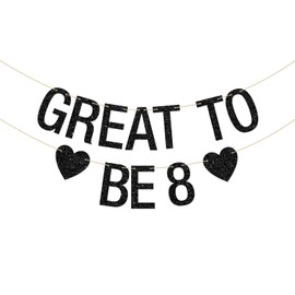 INNORU Great to Be 8 Banner, Kids 8th Birthday Party Hanging Bunting, Cheers to 8 Years Party Decorations Supplies Banner, Black Glitter