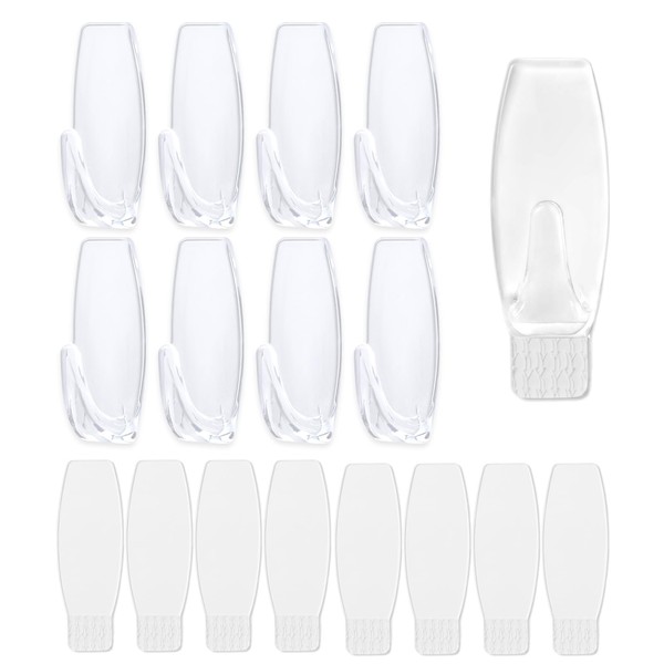 Large Utility Hooks,20-Hooks,24-Strips,Clear Wall Hook with Removable Strips Value Pack，Organize