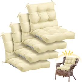 Marsui 4 Pcs Outdoor Indoor High Back Chair Cushions Patio Furniture Tufted Pillow with Ties All Weather Replacement Outdoor Rocking Chair Cushions, 42 x 21 Inches (Beige)