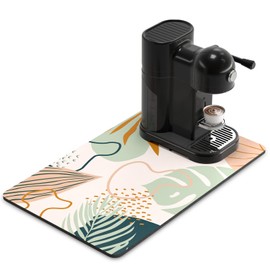 Rnivvi Coffee Mat, 12" x 19" 3MM Cute Boho Theme Coffee Bar Mats for Espresso Machine Station Accessories and Organizer, Hide Stain Rubber Backed Absorbent Dish Drying Pad for Kitchen Counter, Leaves