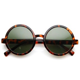 zeroUV Classic Retro Style Shiny Plastic Round Circle Sunglasses (Tortoise Green)