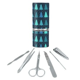 Snowy Christmas Trees Pattern Stainless Steel Manicure Pedicure Grooming Beauty Care Travel Kit