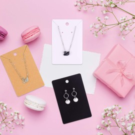 FEPITO 150 Set Necklace Earring Display Cards with Self-Sealing Bags for Stud Earrings Dangle Earring Holder Card for Selling (White, Black, Kraft)