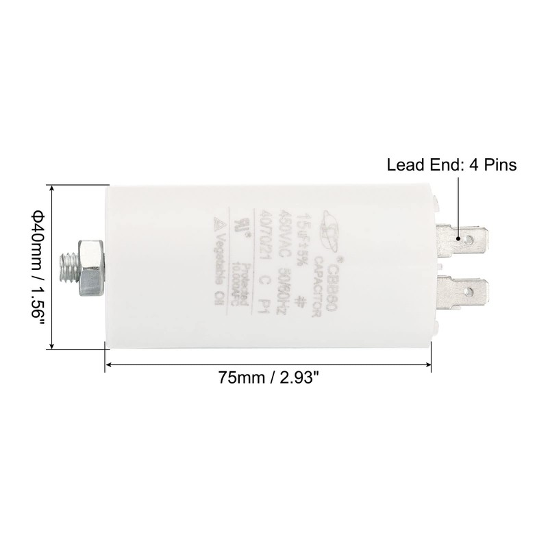 PATIKIL CBB60 15uF Running Capacitor, AC 450V 4 Pins 50/60Hz