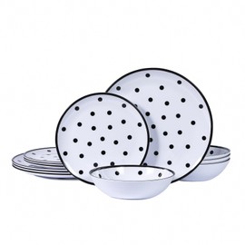 Yinshine 12pcs Melamine Dinnerware Set, Dinner Dishes Set for 4, Plates and Bowls Set, Unbreakable, White & Black