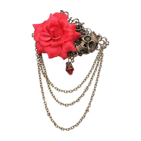 Beaupretty Vintage Steampunk Hair Clip Retro Cross Brooch Rose Skeleton Hairpin Halloween Skeleton Hair Clip Punk Gothic Headwear for Women and Men (Red)