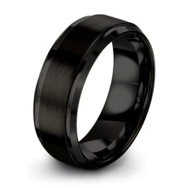 Charming Jewelers Tungsten Wedding Band Ring 8mm Men Women Comfort Fit Black Step Bevel Edge Brushed Polished Size 11