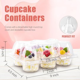NPLUX 6 Count Cupcake Containers 15 Pack Cupcake Holders Clear Plastic Stackable Cupcake Boxes with Detachable Tall Dome Lids for 90 Cupcakes, BPA Free, Standard Size