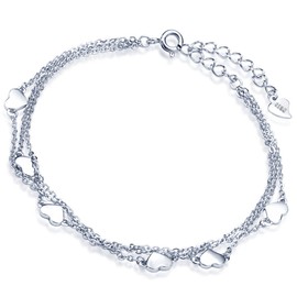 Yumilok 925 Sterling Silver Heart Charm Bracelet 3 Chains Bracelet for Women Girls 6.3-7.7 Inch Adjustable Silver/Silver Gold-Plated (Silver), Sterling Silver, without stone