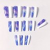 Bufenia Coffin False Nails Wavy Line Long Press Nails Glitter