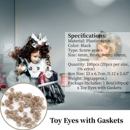 Ojos Para MuñEcas, 100 Pcs Ojos De Seguridad Ojos De Juguete De PláStico Negro MarróN Con Arandelas Para TíTeres MuñEcas Osos Animales De Peluche Monstruos