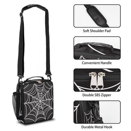 Insulated Lunch Box for Boys Girls, Black Spider Web Reusable Lunch Bags with Adjustable Shoulder Strap and Water Bottle Holder for Kids Adult, Lunch Tote Bag for Office Work School