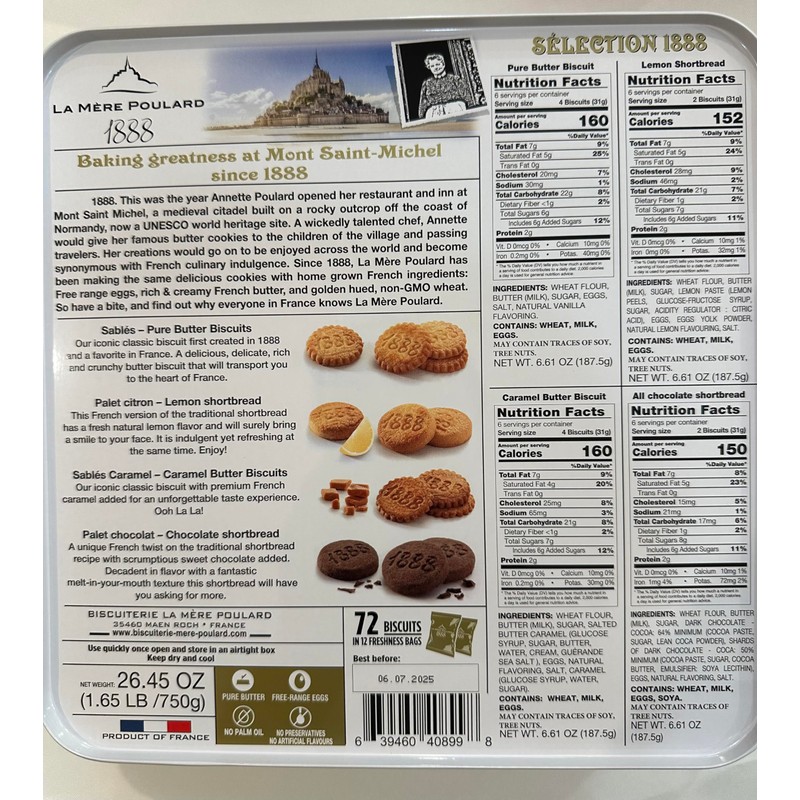 La Mère Poulard French Butter Cookies, 4 Flavors 26.45oz