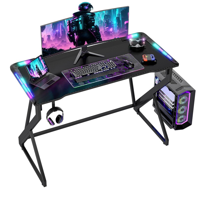 TIQLAB Gaming Desk with LED Lights, 40 Inch Computer Desk