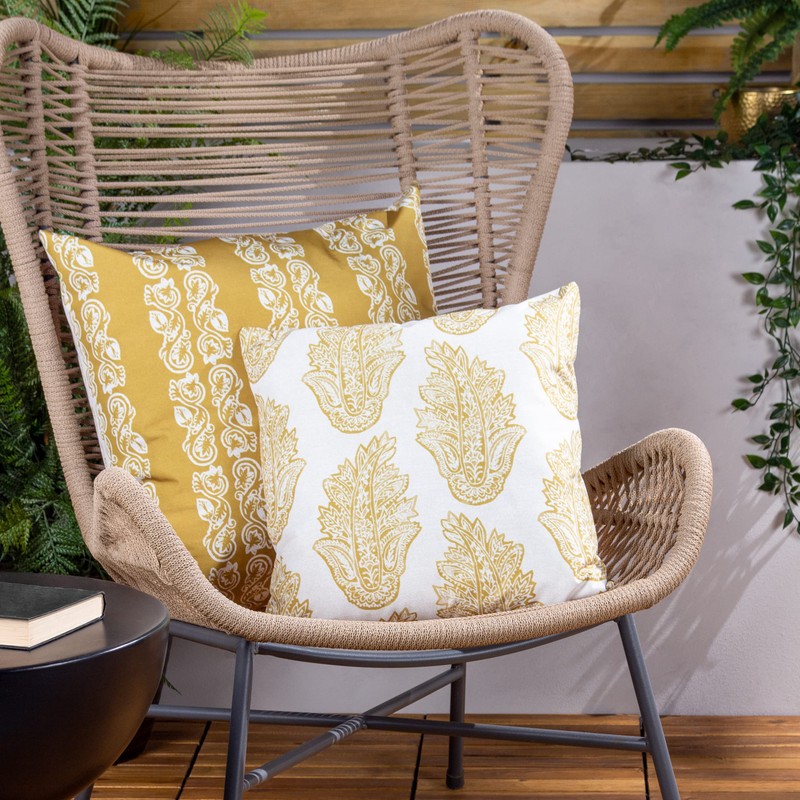 Paoletti Kalindi Paisley Outdoor Cushion Cover, Saffron, 43 x 43cm
