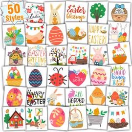 Partywind Easter Temporary Tattoos for Kids, Easter Fake Tattoo Stickers with Eggs/Rabbits/Chicks for Party Decorations Supplies, Easter Basket Suffers Goodie Bag Fillers (50 PCS)