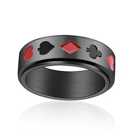 Playing Card Poker Spinner Ring Stainless Steel Ace Band Stress Relieving Anxiety Fidget Hip Hop Punk Statement Party Wedding Promise Engagement Jewelry-Black 9