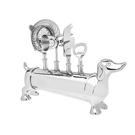 Godinger Bar Tool Set with Stand - Dachshund Bartender Mixology Kit - 5 pc Set