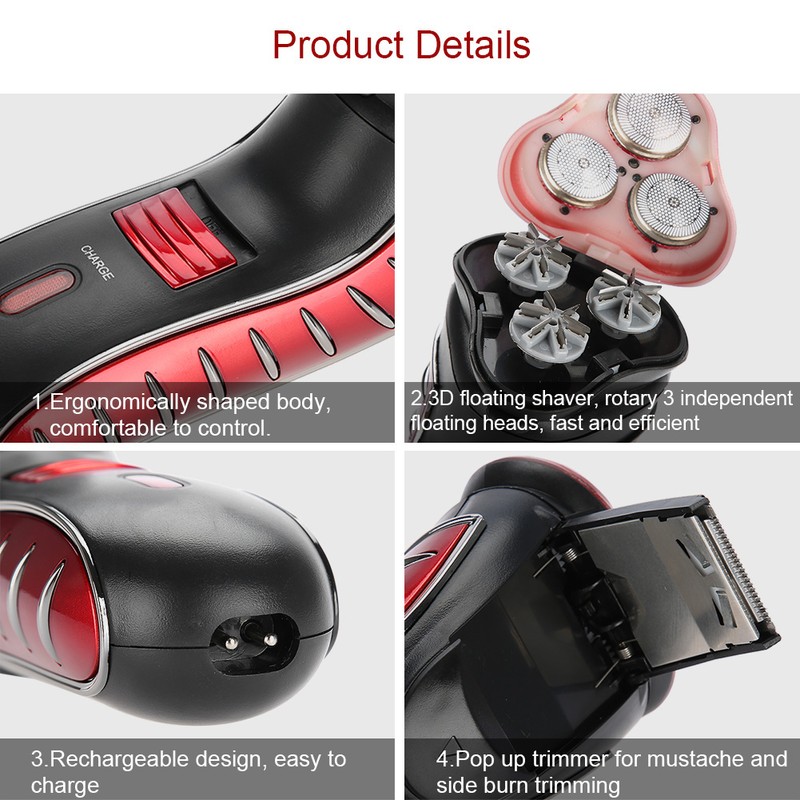 3D Men's Shaver Floating Rotary Electric Beard Razor Rechargeable Shaving